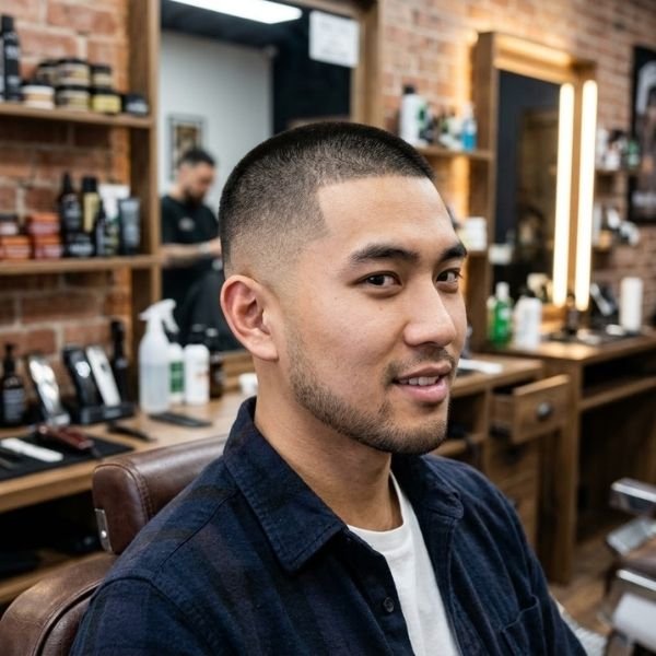 Low Taper Fade Buzz Cut for Asian Men