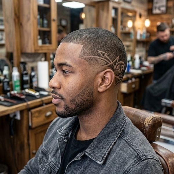 Low Taper Fade Buzz Cut with Hair Design