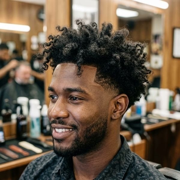 Low Taper Fade Curly Hair Messy