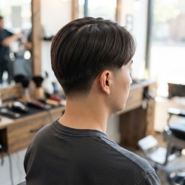 Low Taper Fade Middle Part Straight Hair