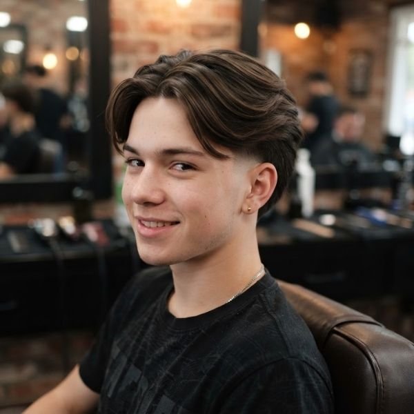 Low Taper Fade Middle Part for Teen Boys