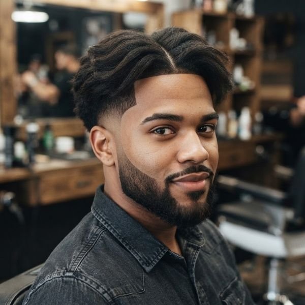 Low Taper Fade Middle Part with Beard