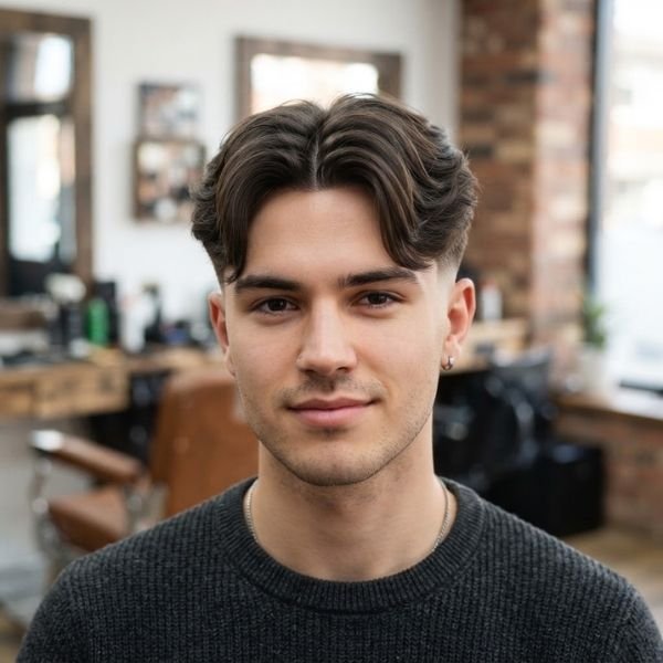 Low Taper Fade Middle Part with Curtains