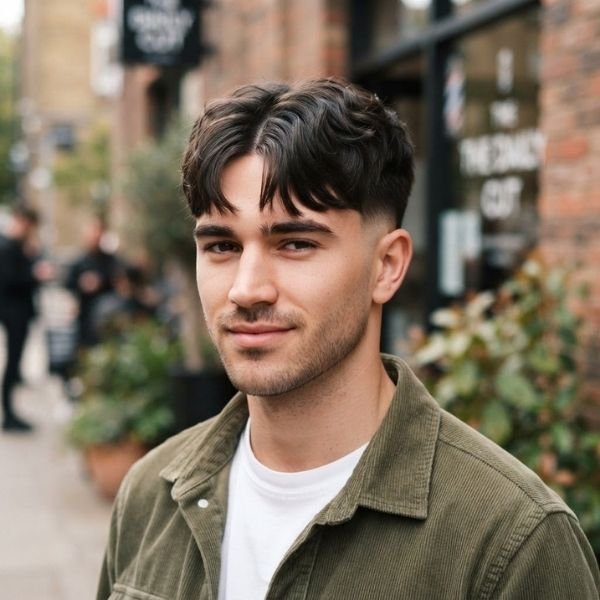 Low Taper Fade Middle Part with Fringe