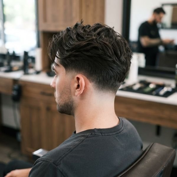 Low Taper Fade Middle Part with Textured Top
