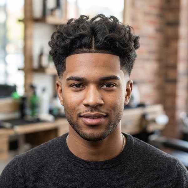 Low Taper Fade Middle Part with Volume