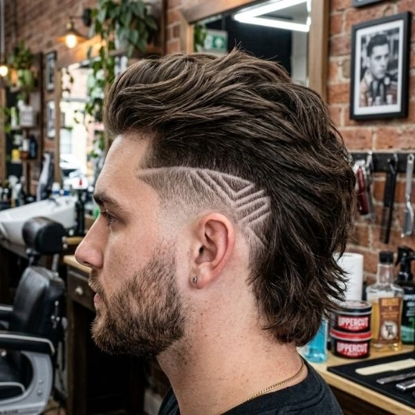 Low Taper Fade Modern Mullet with Hair Design