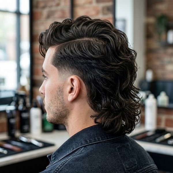 Low Taper Fade Modern Mullet with Side Part
