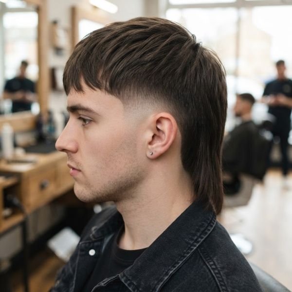 Low Taper Fade Mullet Straight Hair
