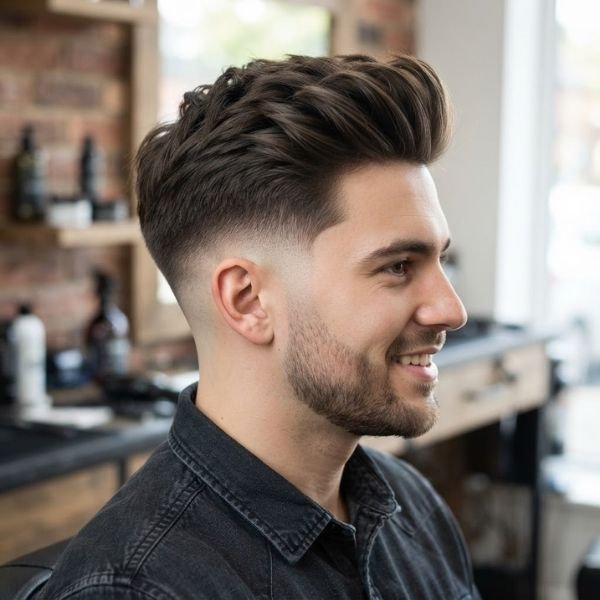 Low Taper Fade Quiff for Straight Hair