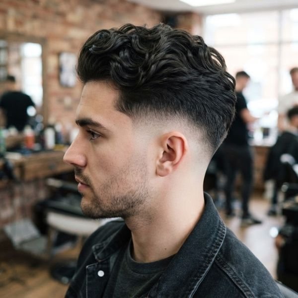 Low Taper Fade Quiff for Wavy Hair