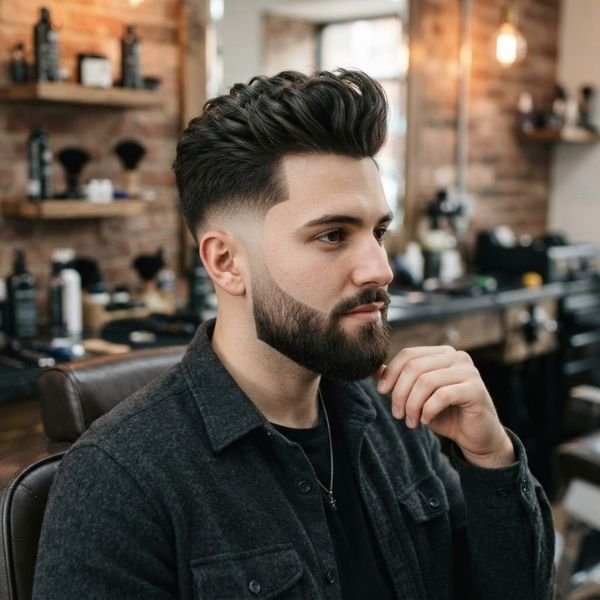 Low Taper Fade Quiff with Beard