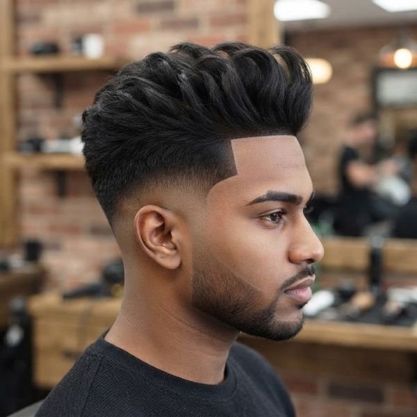 Low Taper Fade Quiff with Line Up