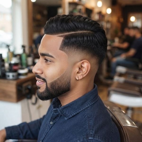 Low Taper Fade Side Part with Beard