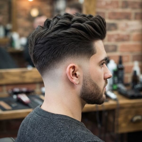 Matte Finish Low Taper Fade Quiff Haircut
