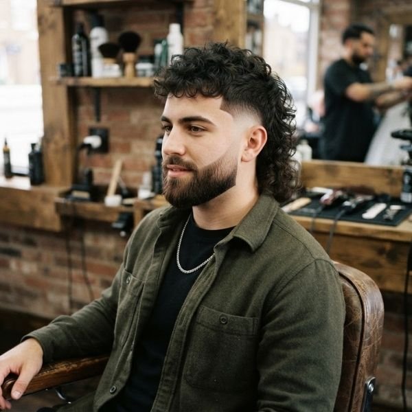 Mid Taper Fade Mullet With Beard