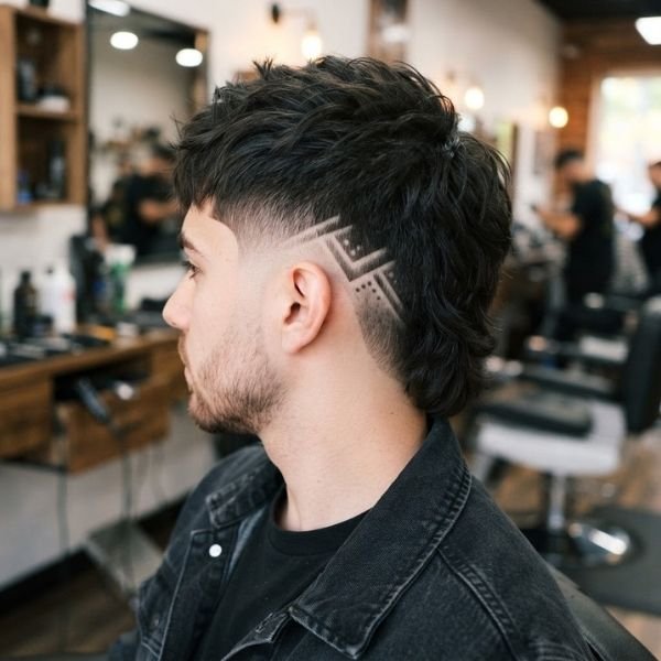 Mid Taper Fade Mullet With Design