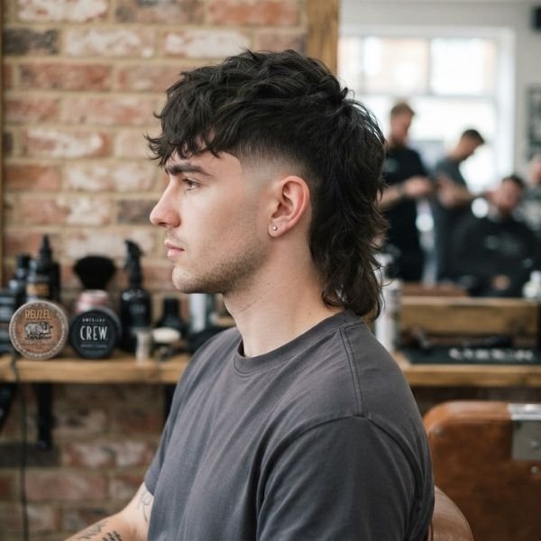 Mid Taper Fade Mullet With Fringe