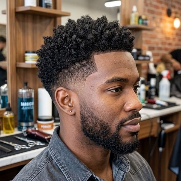 Natural Coils Low Taper Fade Black Haircut