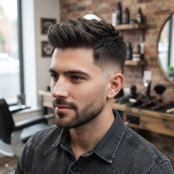 Short Textured Quiff with Mid Fade