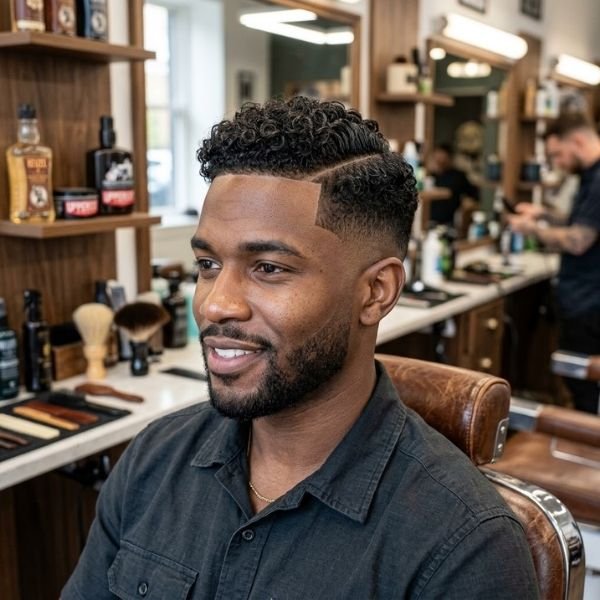 Side Part Curly Fade