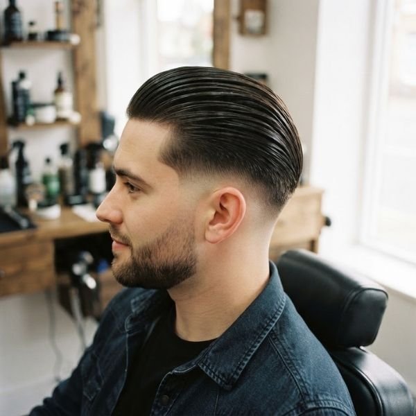 Slick Back Low Taper Fade Straight Hair