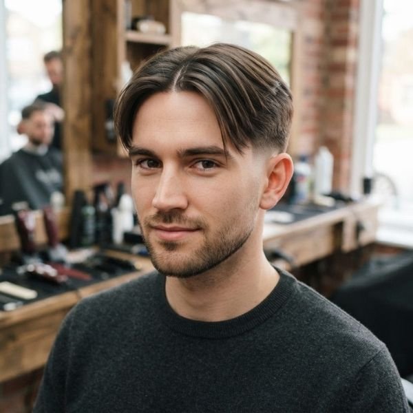 Straight Hair Low Taper Fade Middle Part