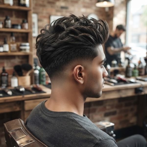 Textured Low Taper Fade Quiff Haircut