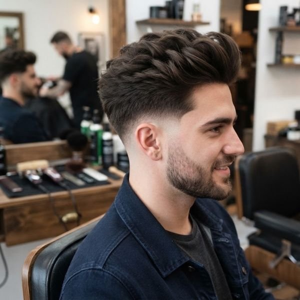 Thick Hair Low Taper Fade Quiff Haircut