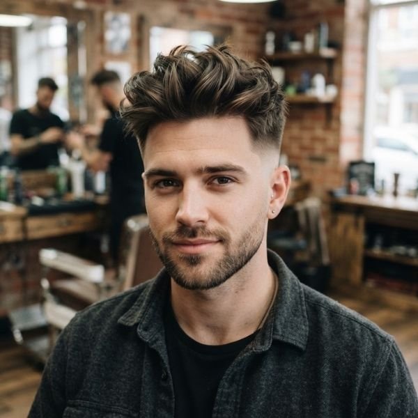 Tousled Textured Quiff with Low Fade