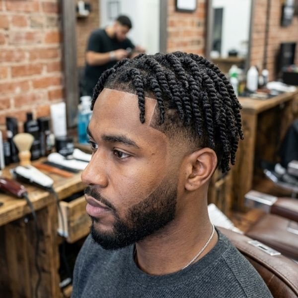 Two-Strand Twist Low Taper Fade Black Haircut