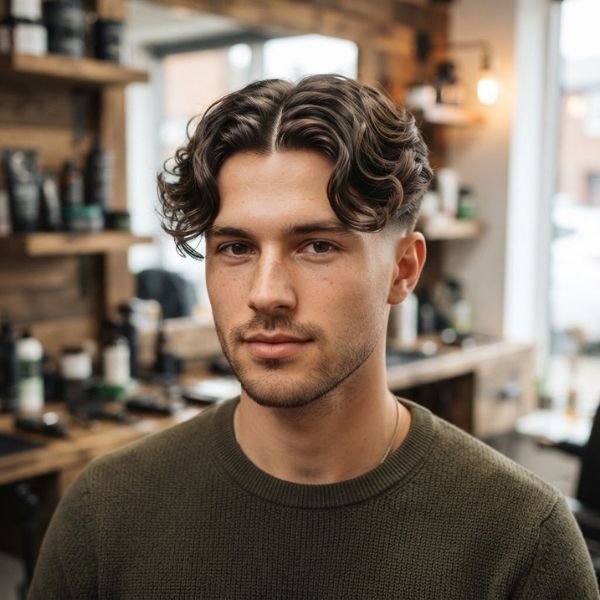 Wavy Hair Low Taper Fade Middle Part