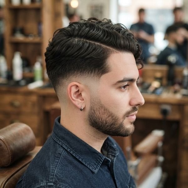 Wavy Hair Low Taper Fade Side Part