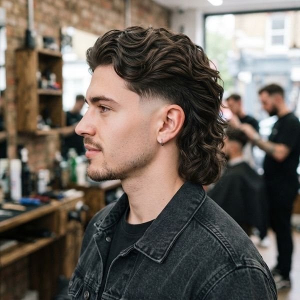 Wavy Mid Taper Fade Mullet