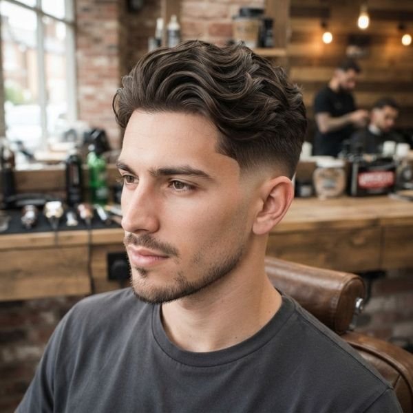 Wavy Style with Low Taper Fade Straight Hair