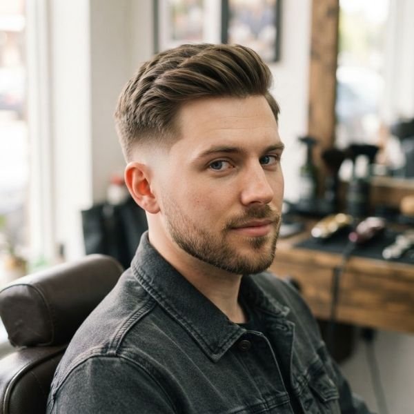 White Male Low Taper Fade Straight Hair
